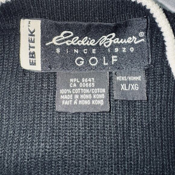 VTG 90s EDDIE BAUER XL Black White Ebtek Golf Embroidered Cotton Sweater Vest - Picture 4 of 7